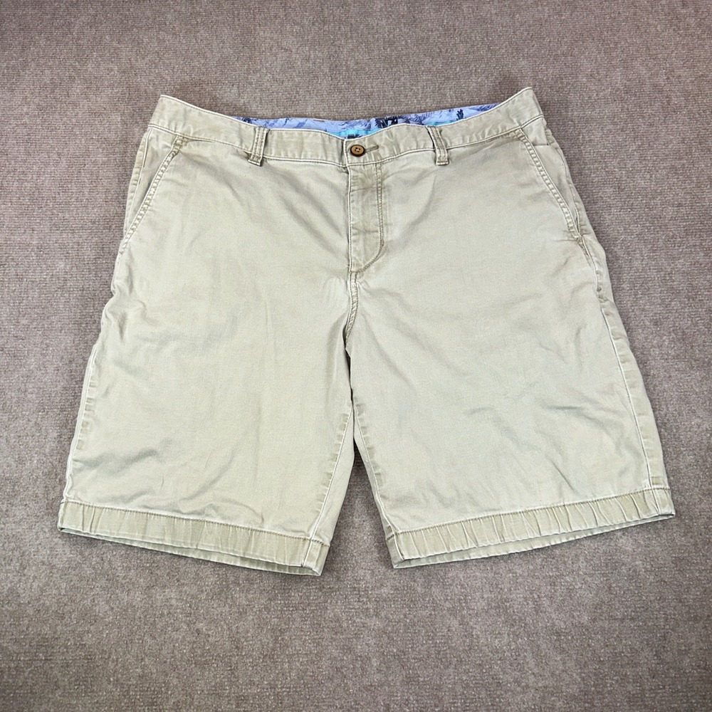 Tommy Bahama Mens Khaki Tan Flat Front Chino Shorts Size 36 Marlin Logo